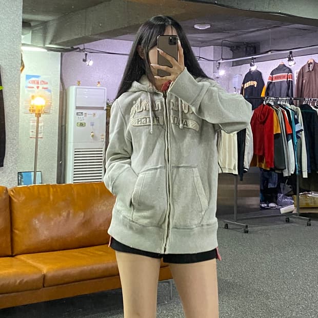 아베크롬비 빈티지 자수 로고 후드집업 라이트 그레이B4784