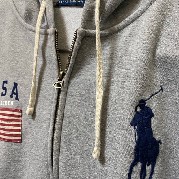 폴로 POLO 빅포니 성조기 USA 그레이 후드집업 XL