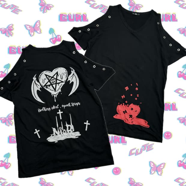 ⛓️지뢰계 펀칭 펑크 롱 반팔 티셔츠 ⛓️쇠맛 원피스 고스 펑크 락 