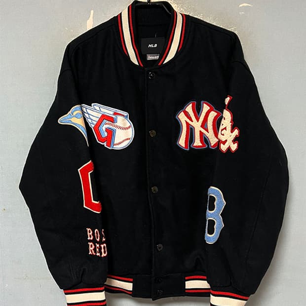 MLB 남자 멀티로고 와펜 야구점퍼 겨울 모직 바시티 L 100