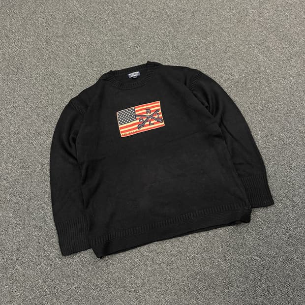 XL) 폴로 진스 성조기 블랙 니트 스웨터