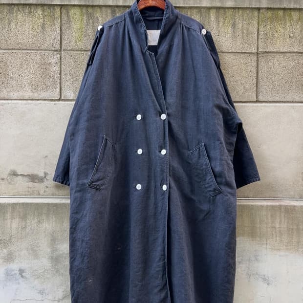 1980s BLACK FRENCH LINEN WIDE 블랙프렌치린넨코트