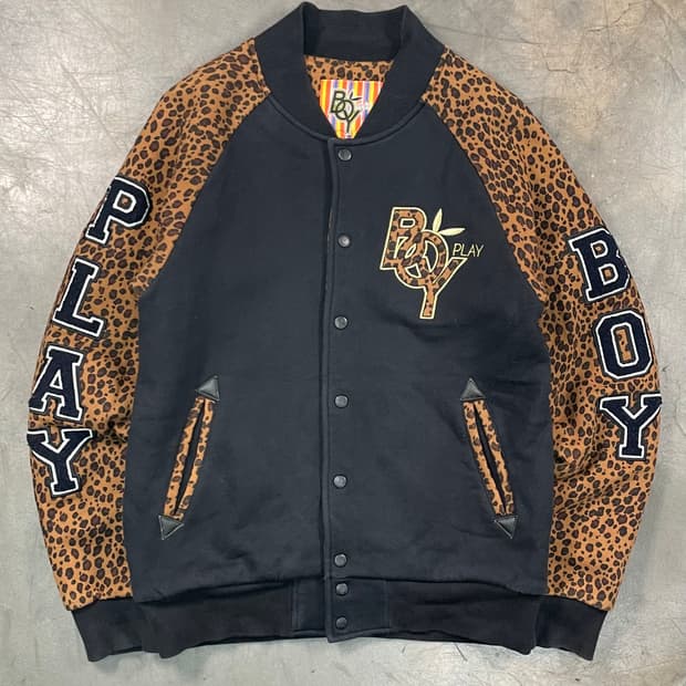 플레이보이 레오파드 퀼팅 바시티 자켓