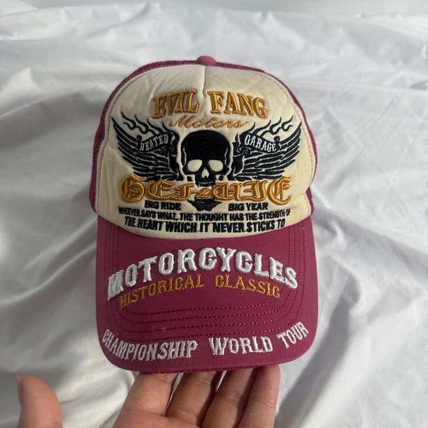 Evil pang motors 바이커 자수 메쉬캡 y2k 모터사이클