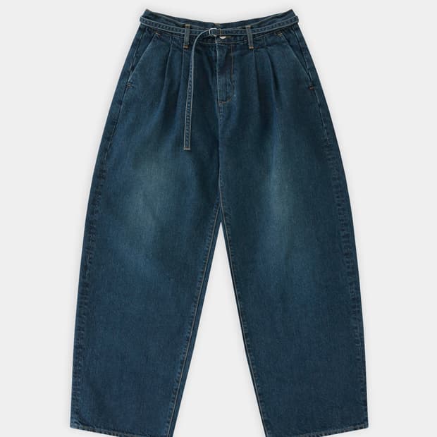 라벨아카이브 belted wide fit jeans green blue