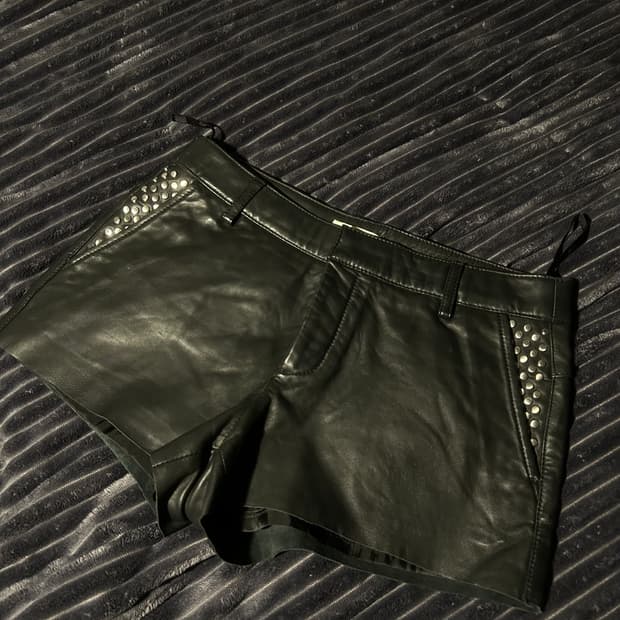 Sheep Skin Stud Detail Leather Pants