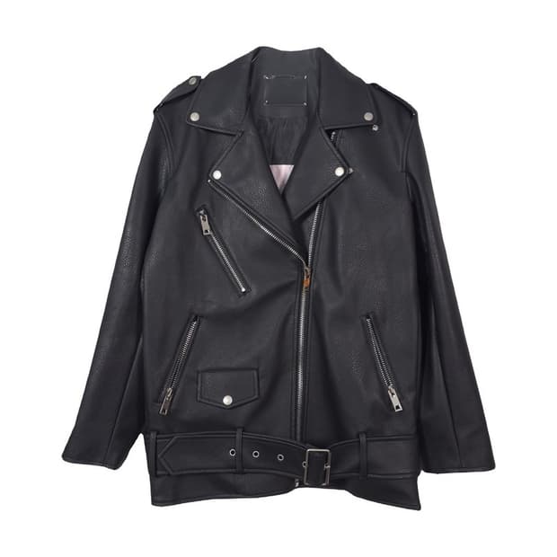 레이디볼륨 비건 레더 더블 라이더 자켓 M