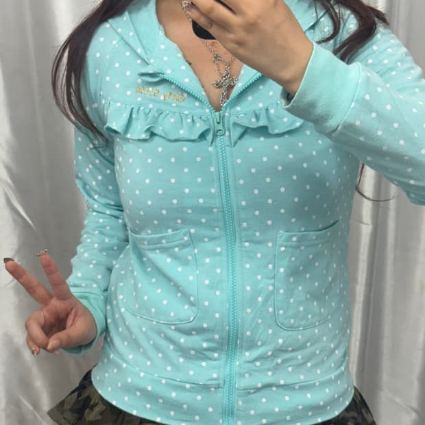 Mint Dot Lace Hooded Zip-Up