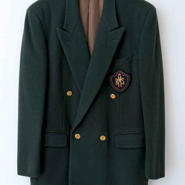 빈티지 아이비 스쿨룩 엠블럼 와펜 골드버튼 더블 자켓