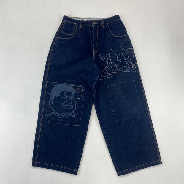 90s FUBU 빈티지 플래티넘 배기 데님 진 (30)