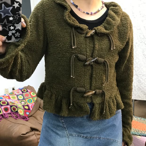 빈티지 여성 떡볶이 단추 니트 가디건 