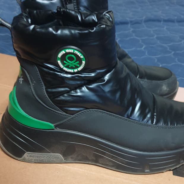 베네통 우먼 키높이 패딩 부츠 블랙&그린 (250)