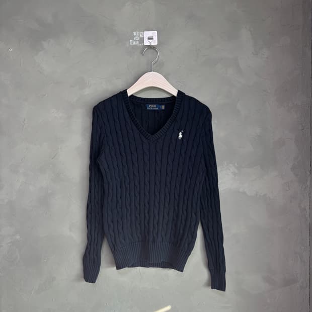 폴로 랄프로렌 꽈배기 브이넥 니트 네이비