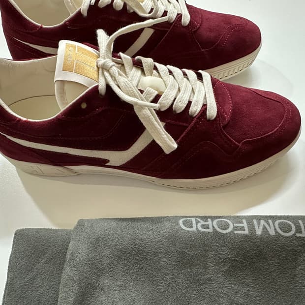 톰포드 시그니처 로고 버건디 레드 스웨이드 스니커즈 슈즈 새상품