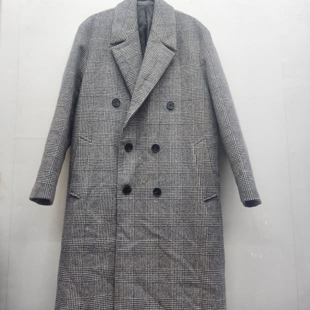 드로우핏 체크패턴 롱 버진울 혼방 코트 M(M)