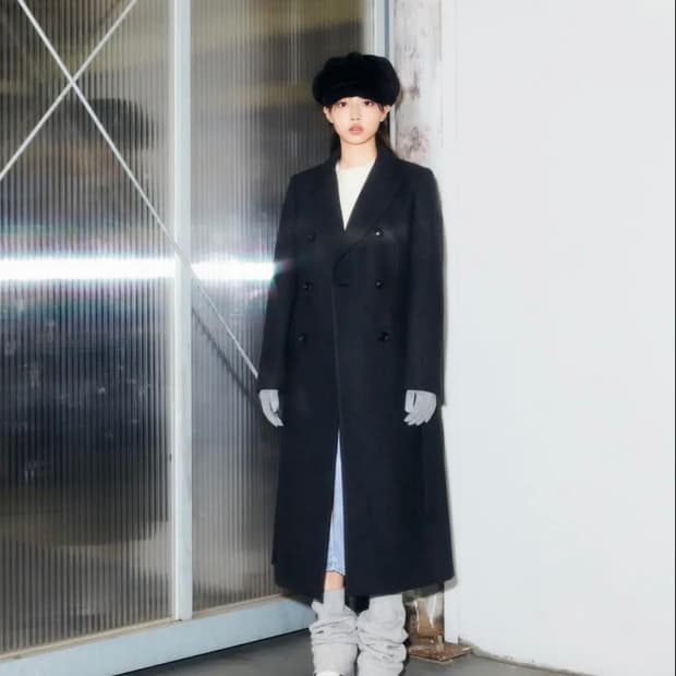 JEUNE 차콜 더블 울 롱코트 S