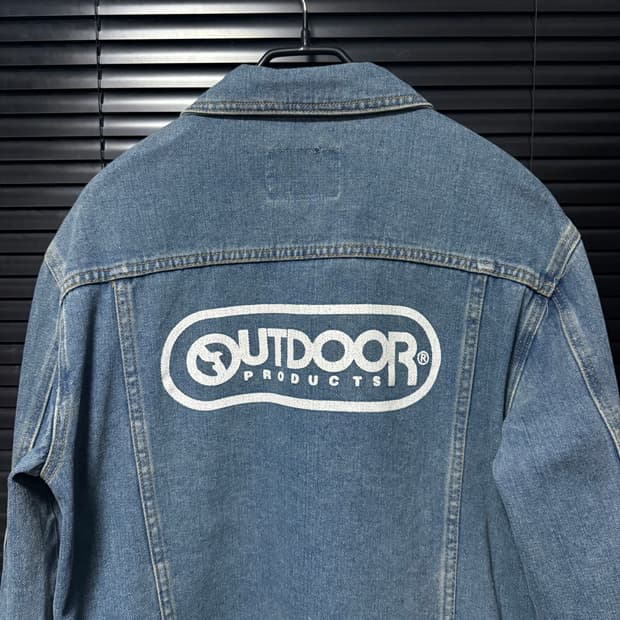 아웃도어 프로덕트 데님 트러커 워크 청 자켓 지퍼 프린팅 m 95 워싱 