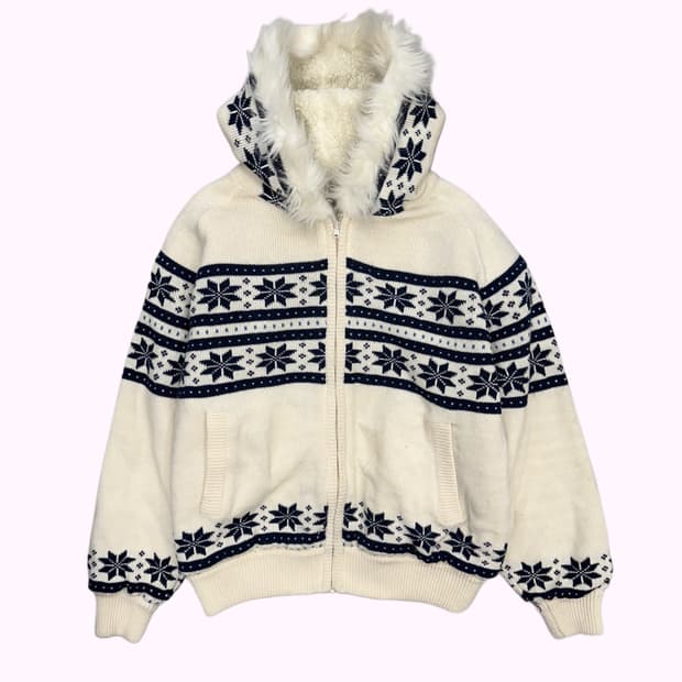 snow fur hood knit jacket