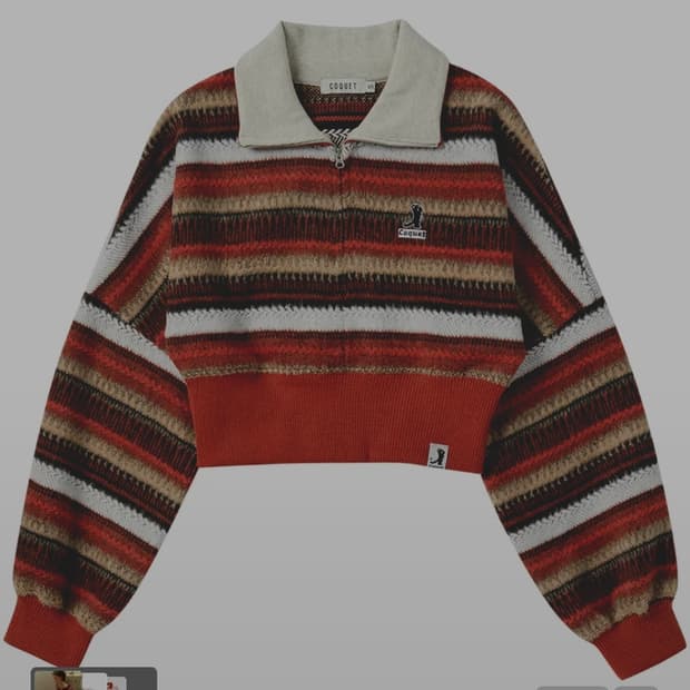 코케트(COQUET) 스트라이프 카라 하프 집업 니트 - 오렌지