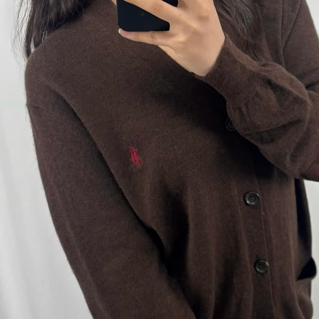 폴로 브라운 메리노울 가디건