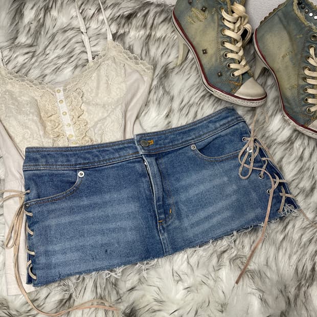 빈티지 로우라이즈 레이스업 데님 스커트
