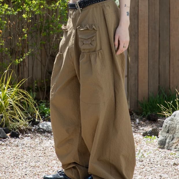 루나키후 사키 프릴 시어서커 와이드 팬츠