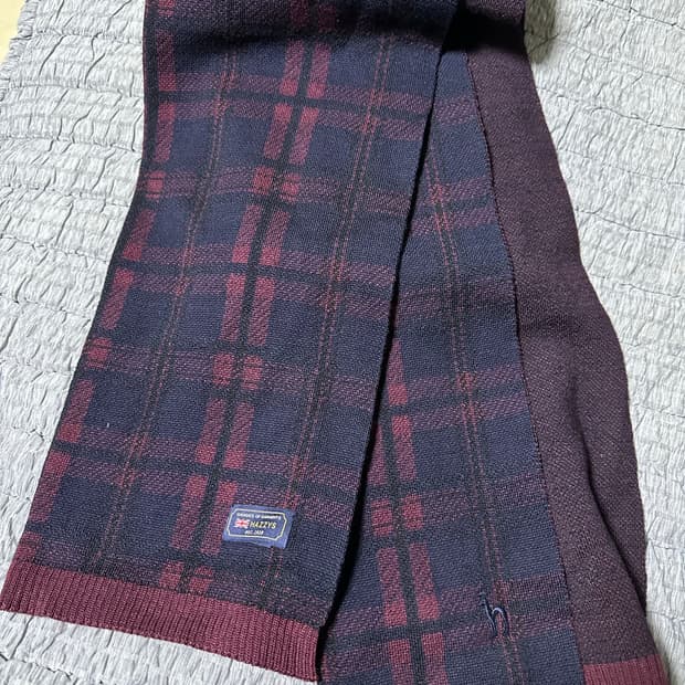 헤지스 체크 머플러 네이비 버건디