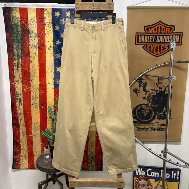 90s 쇼트 클래식 오피서 치노팬츠 플랫프론트 베이지 N769