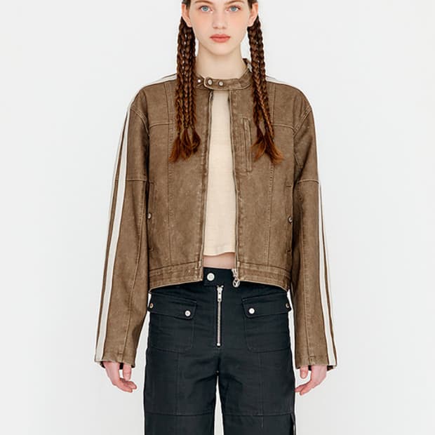 유즈 YUSE 브라운 크롭 레더 자켓
