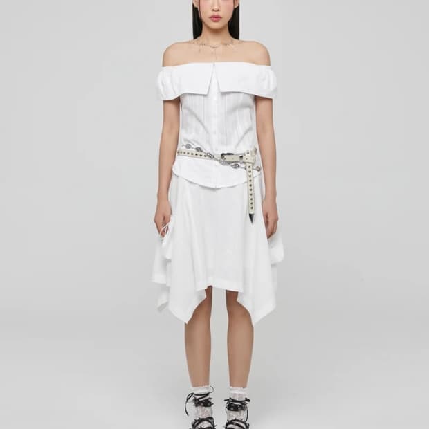 라라폭스 언밸런스 플레어 스트링 포켓 스커트 아이보리 치마 미디스커트