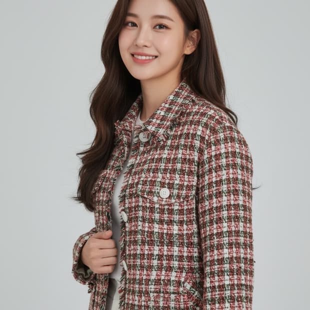 시슬리 트위트 체크 자켓 42