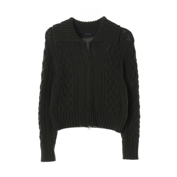 코데즈컴바인 딥그린 꽈배기 투웨이 니트 집업 F