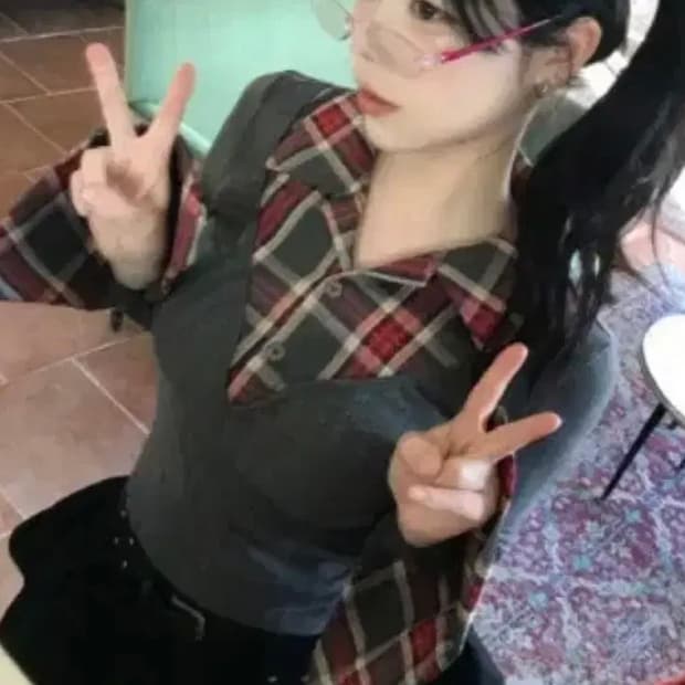 y2K 마리 체크셔츠 레이어드 골지 슬림티
