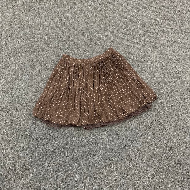 M)Japanese vintage 브라운 도트 레이어드 캉캉 미니스커트