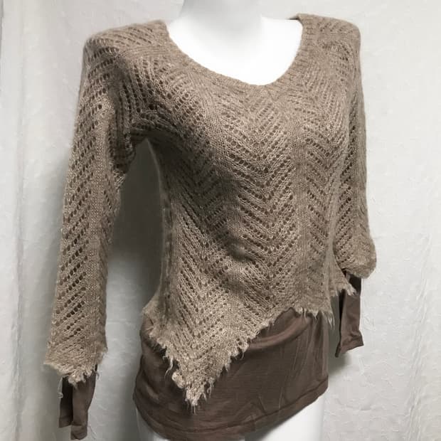 빈티지 y2k 그런지 레이어드 데미지 모헤어 니트 롱슬리브 탑