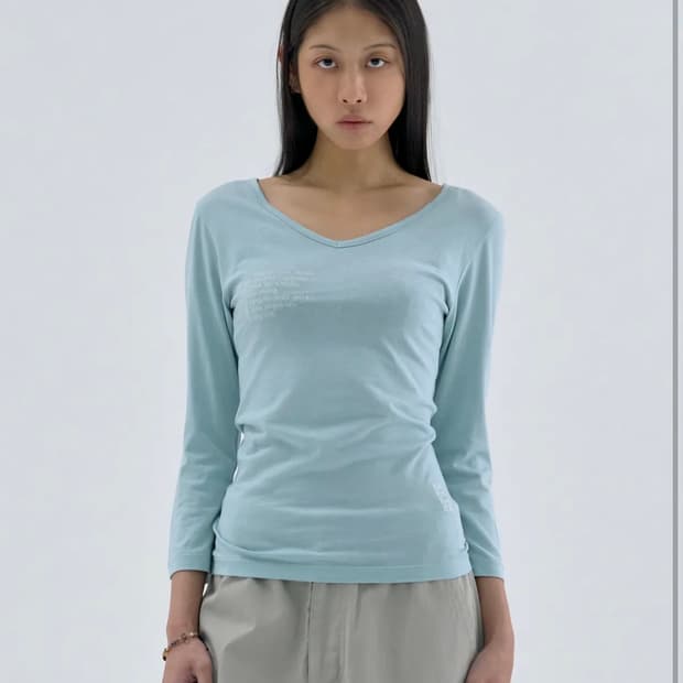 웰빙익스프레스 V neck 3/4 sleeve sky blue