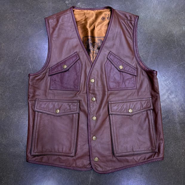 V 파리스 빈티지 멀티포켓 소가죽 버건디 베스트 조끼 L
