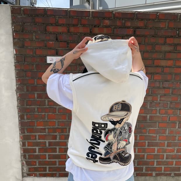 Blanky jet 올드스쿨 파이핑 에나멜 빅 로고 후드집업