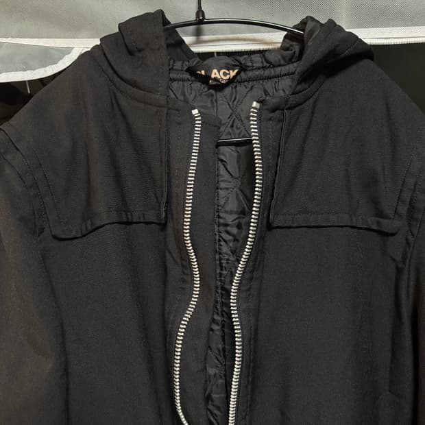 꼼데가르송 블랙 축융 후드 코트