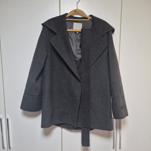 셀렙샵에디션 울 블렌드 핸드메이드 후드 벨티드 코트 차콜 그레이