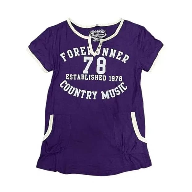 빈티지 JPN 퍼플 헨리넥 반팔티 M