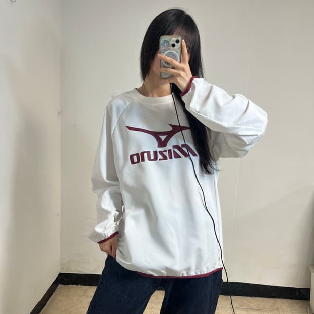 Mizuno White Burgundy Big Logo Warm-Up