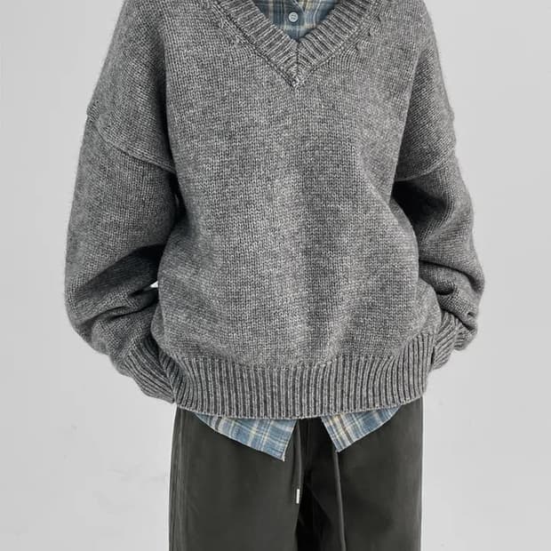 블랙업 브이넥 니트 그레이 판매