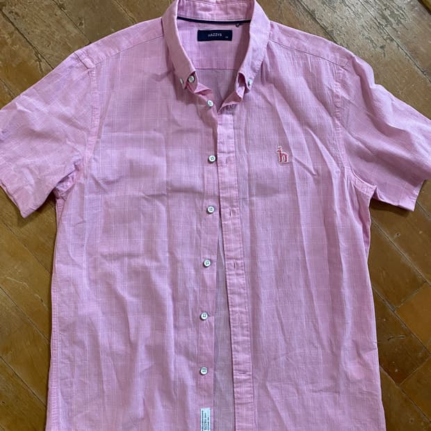 헤지스 린넨 체크 반팔 셔츠 100