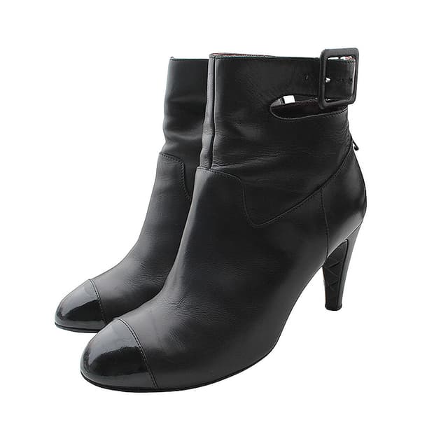 샤넬 블랙 캡토 앵클부츠 36반