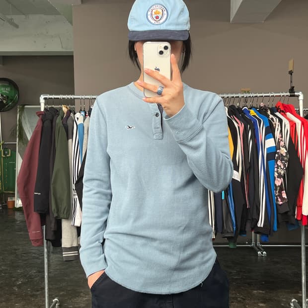 홀리스터 헨리넥 와플 롱슬리브 티셔츠