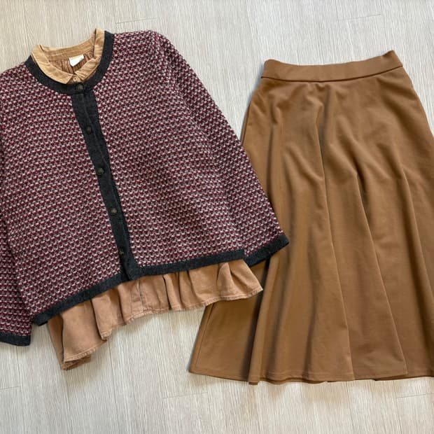 사만사모스 셔츠+가디건+gu치마