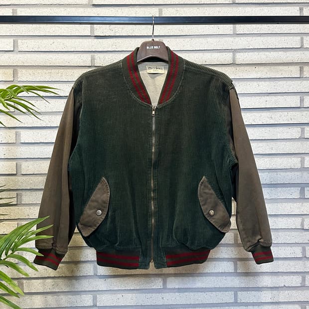 JPN VINTAGE 코듀로이 블루종 자켓 어스톤 배색 디테일 딥그린