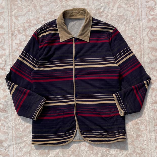 빈티지 히피 코듀로이 카라 스트라이프 자켓(리버시블)