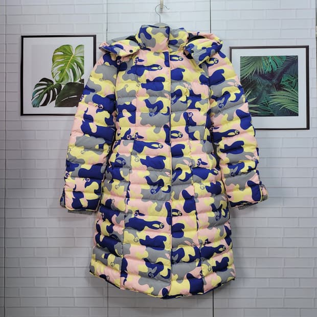 럭키슈에뜨 카모플라쥬 패턴 오리털 롱 패딩 코트 36사이즈